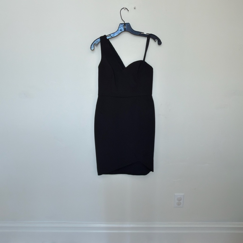 BCBGMaxAzria One Shoulder Heart Black Dress